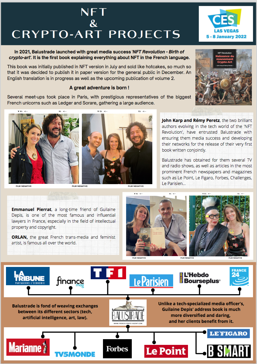 Balustrade for NFT & Crypto-art projects - French Media Officer Guilaine  Depis (Balustrade PR and media relations for foreign customers) Paris